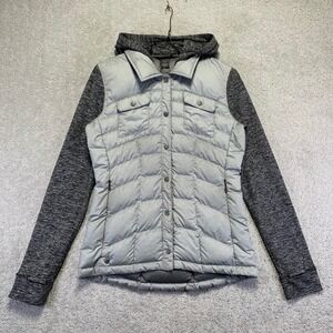 Outdoor Research Plaza Hooded Puffer Jacket Womens Small Gray Duck Down Hooded